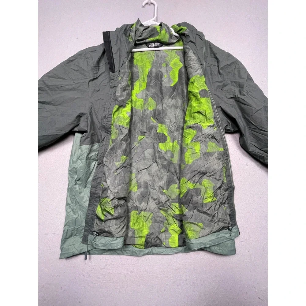 The North Face Hooded Windbreaker Jacket Men XXL Grey Green Colorblock Excellent